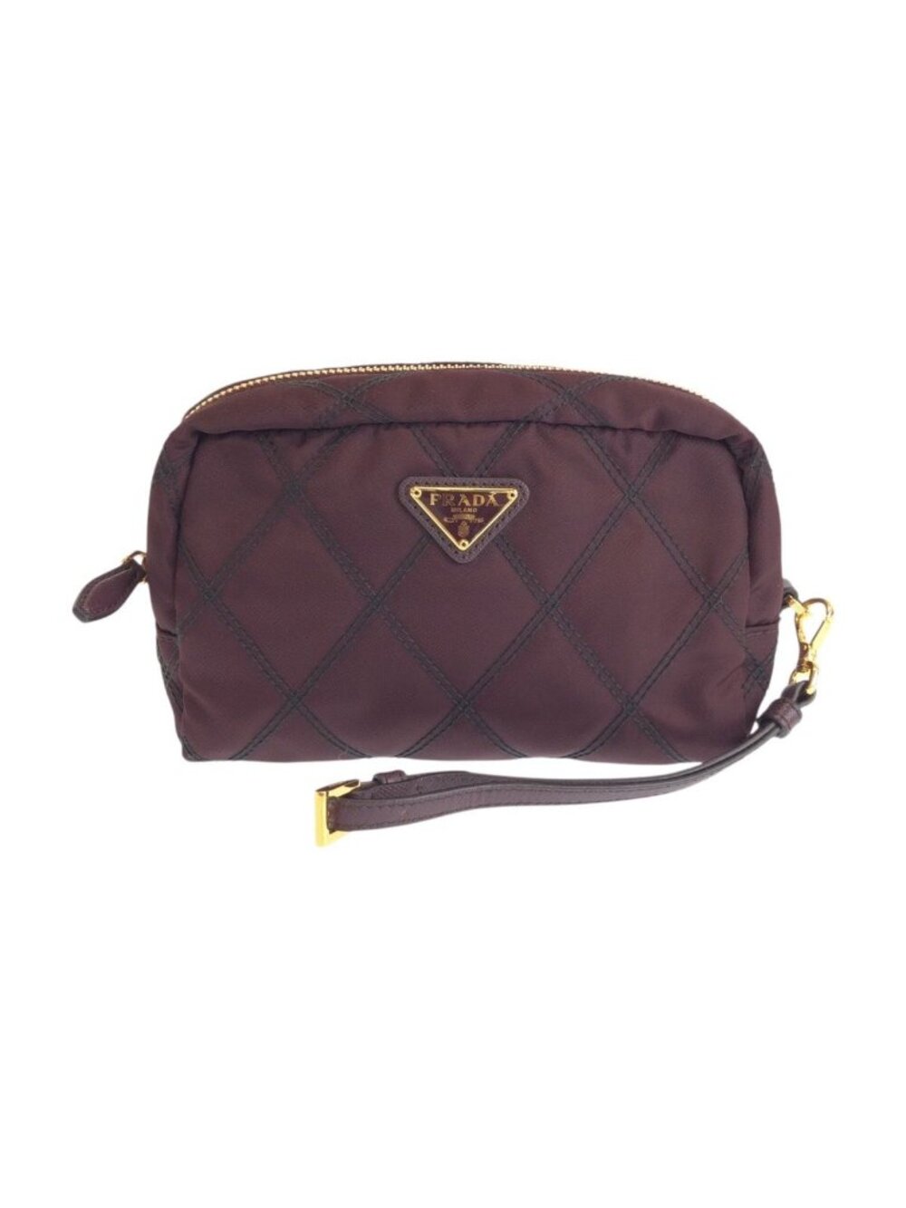 Prada Tessuto Bordeaux Nylon Leather Pouch Makeup Wristlet